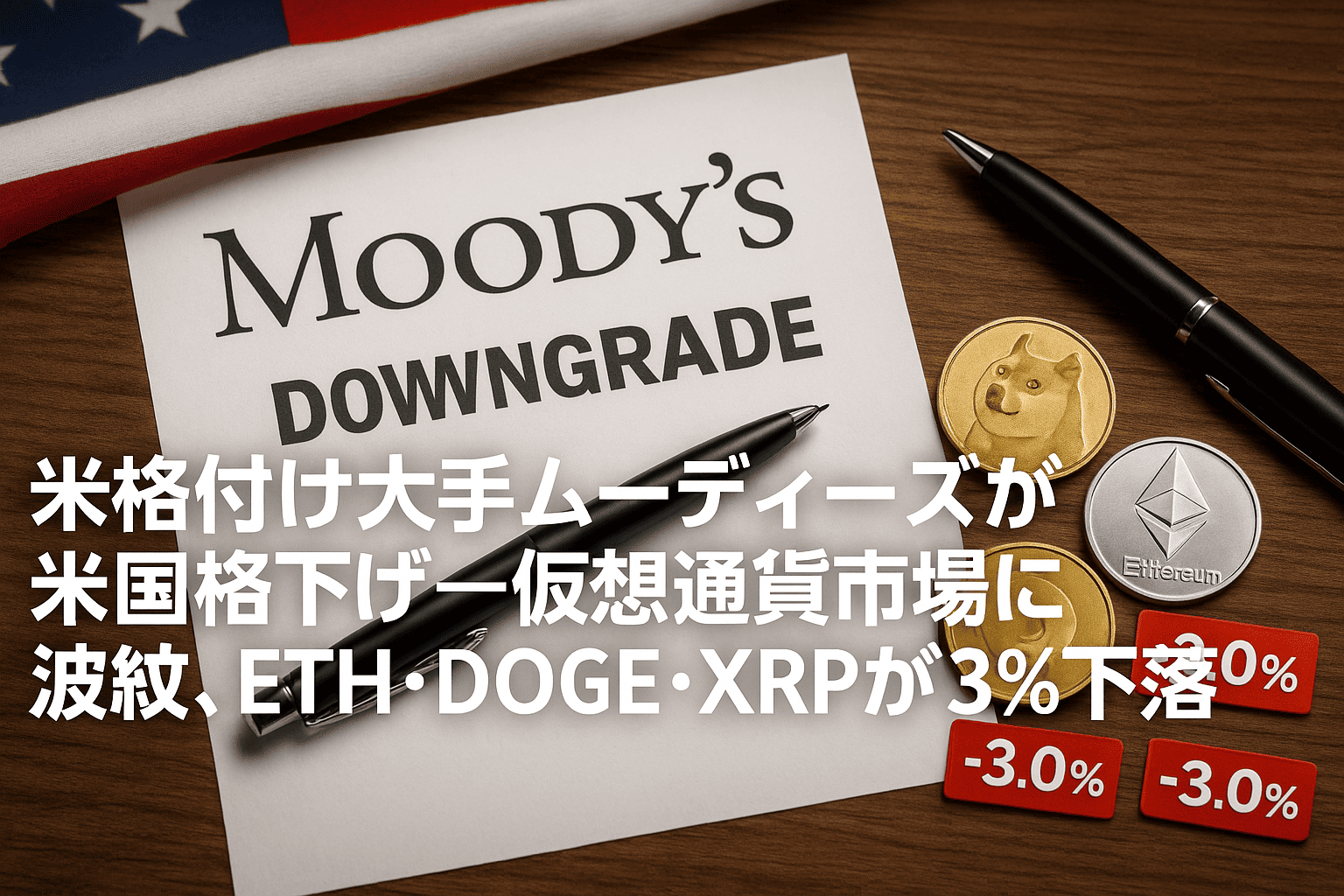米格付け大手ムーディーズが米国格下げ—仮想通貨市場に波紋、ETH・DOGE・XRPが3%下落 - CoinChoice（コインチョイス）
