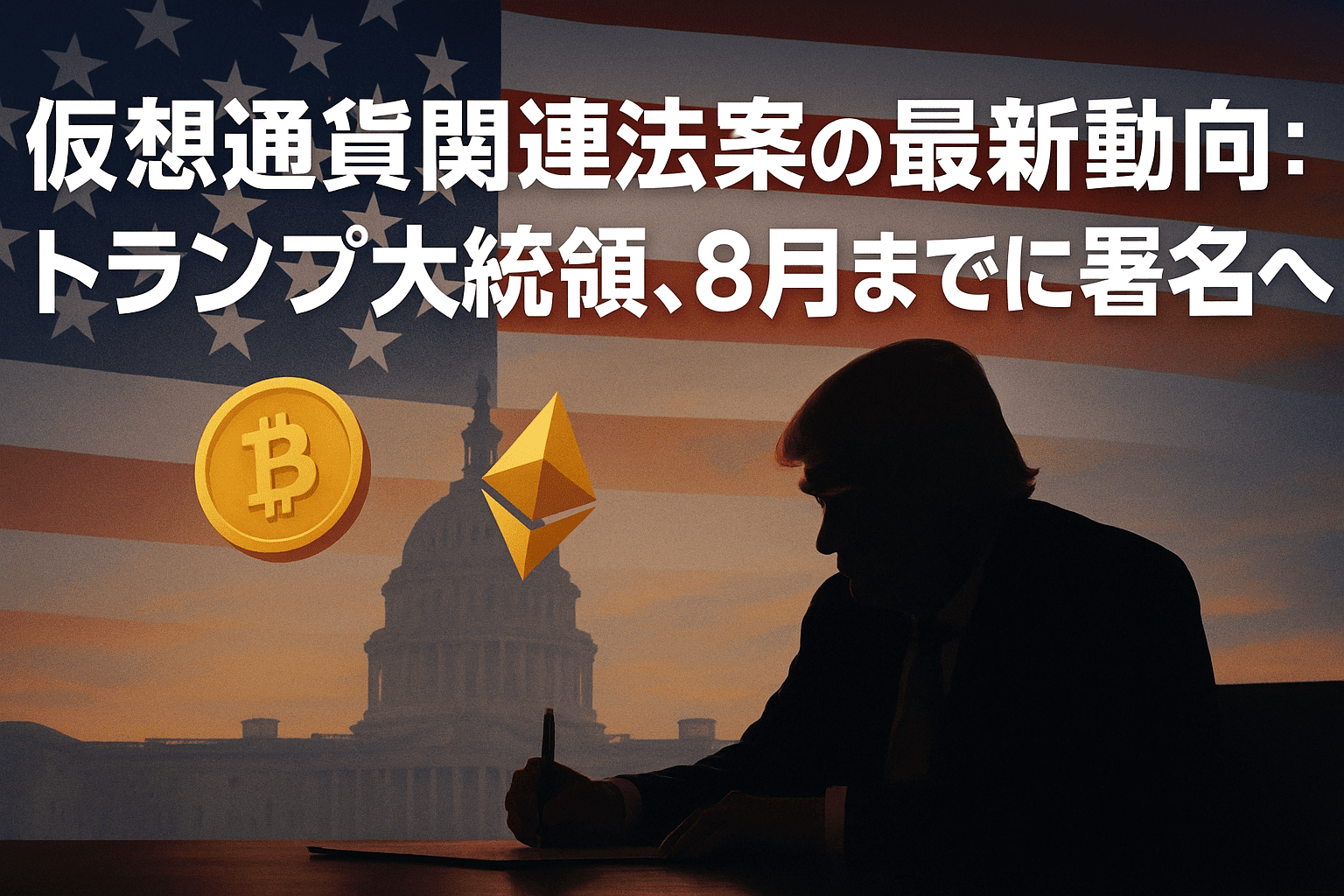 仮想通貨関連法案の最新動向:トランプ大統領、8月までに署名へ