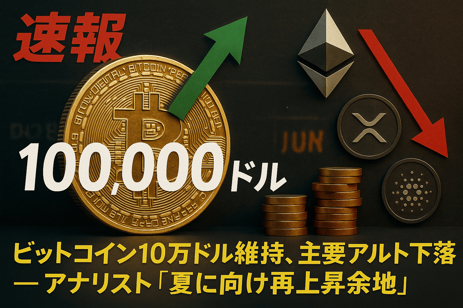 【速報】ビットコイン10万ドル維持、主要アルト下落 ─ アナリスト「夏に向け再上昇余地」