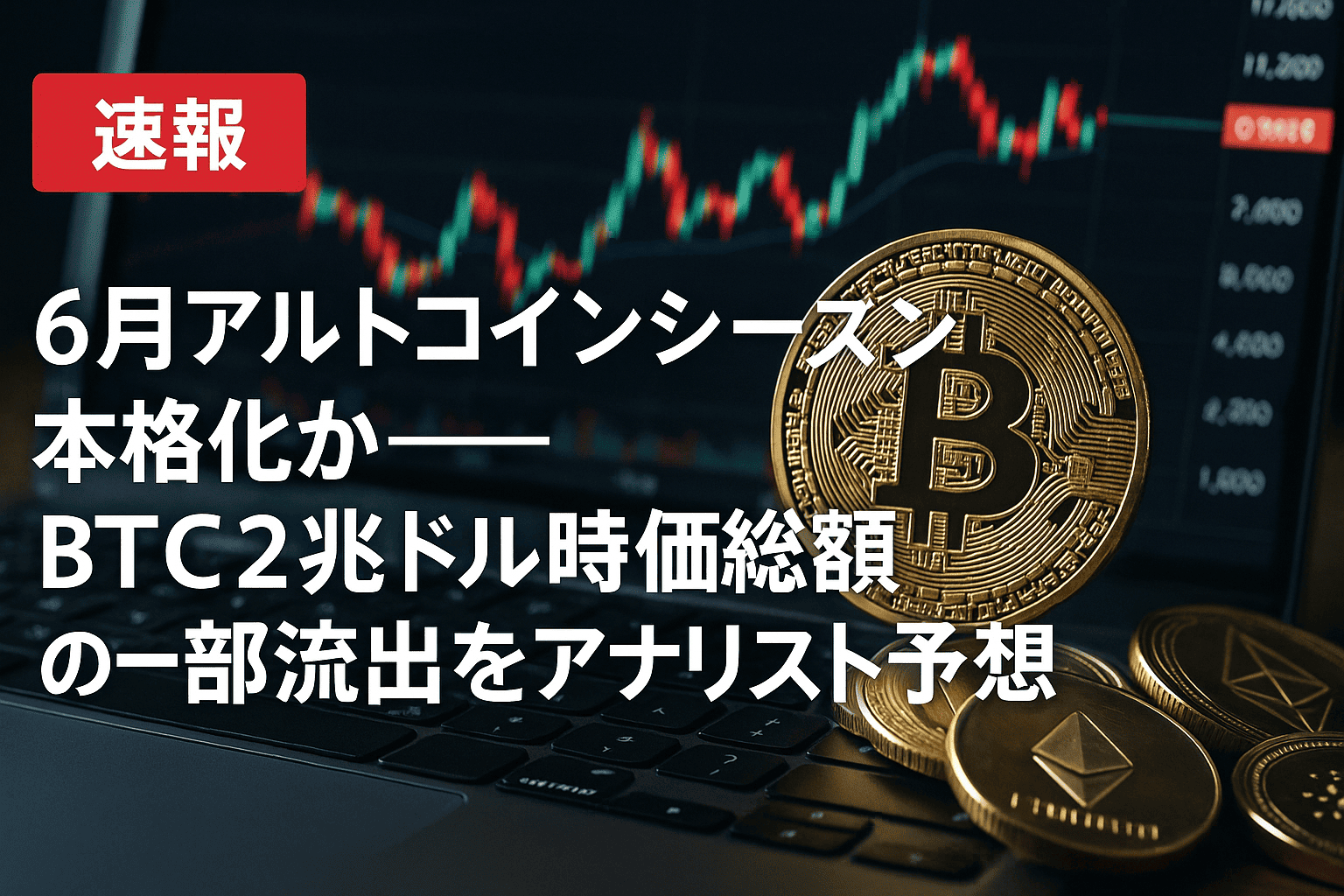 【速報】6月アルトコインシーズン本格化か──BTC2兆ドル時価総額の一部流出をアナリスト予想