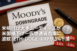 米格付け大手ムーディーズが米国格下げ—仮想通貨市場に波紋、ETH・DOGE・XRPが3%下落
