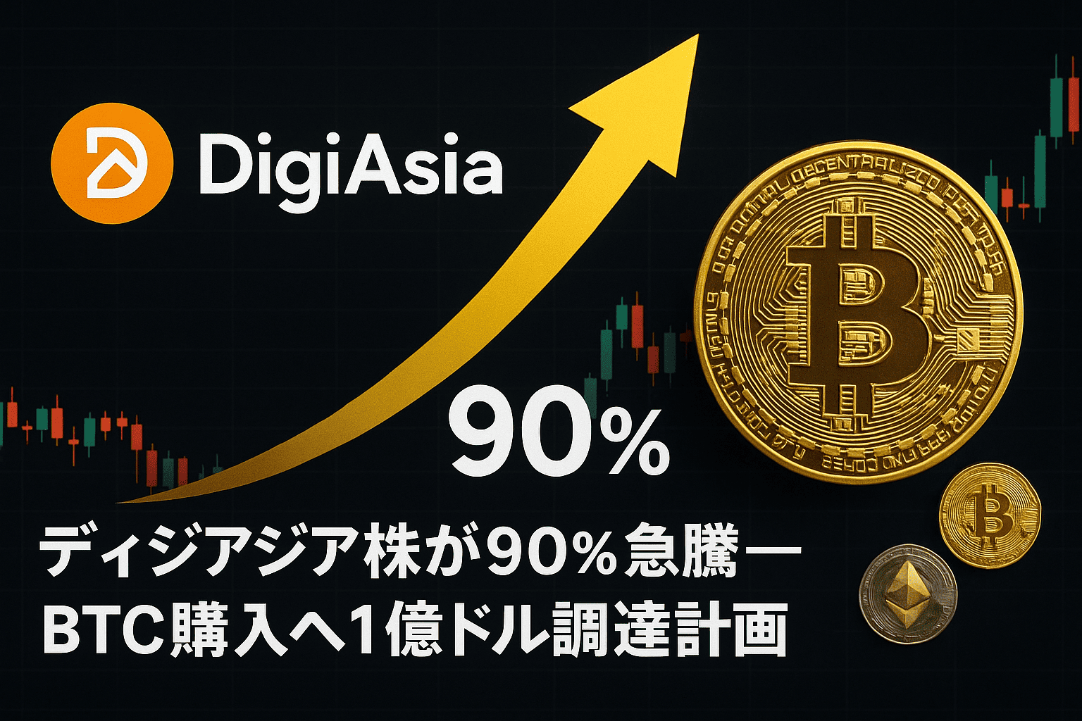 ディジアジア株式、ビットコイン購入計画で90%急騰:1億ドル資金調達へ