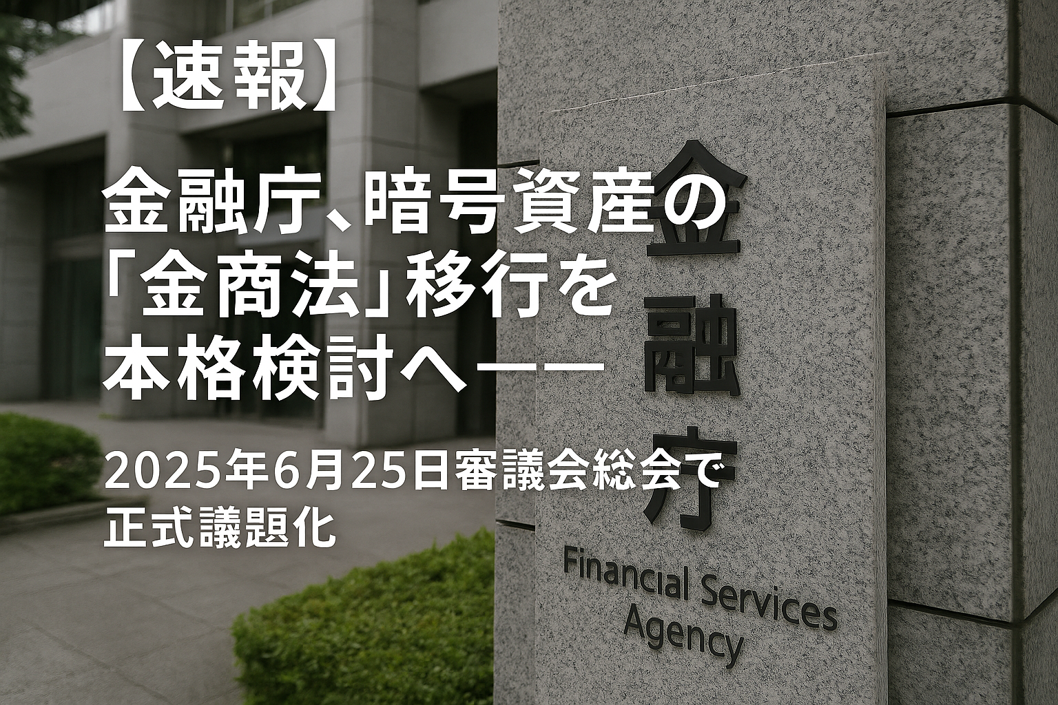 【速報】金融庁、暗号資産の「金商法」移行を本格検討へ──2025年6月25日審議会総会で正式議題化