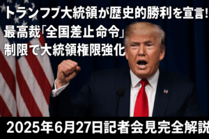 トランプ大統領が歴史的勝利を宣言！最高裁「全国差止命令」制限で大統領権限強化【2025年6月27日記者会見完全解説】