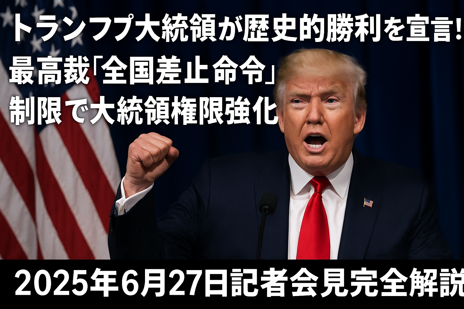 トランプ大統領が歴史的勝利を宣言！最高裁「全国差止命令」制限で大統領権限強化【2025年6月27日記者会見完全解説】