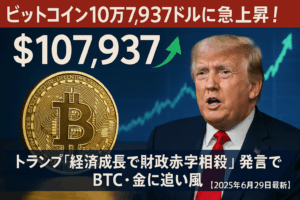 ビットコイン10万7,937ドルに急上昇！トランプ「経済成長で財政赤字相殺」発言でBTC・金に追い風【2025年6月29日最新】