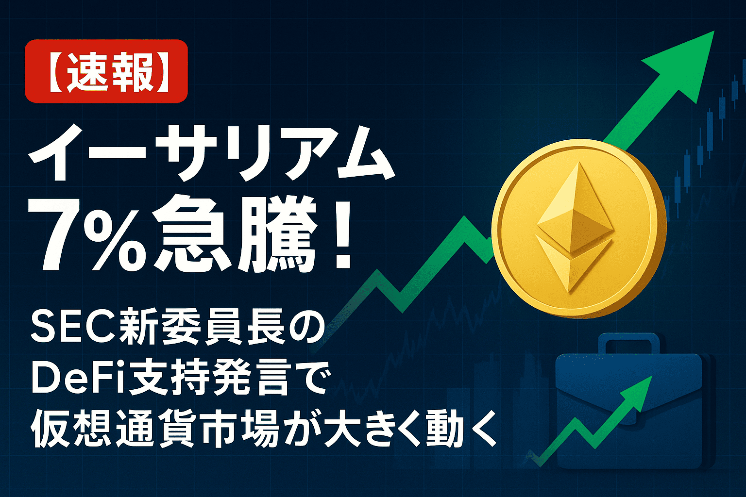 【速報】イーサリアム7%急騰! SEC新委員長のDeFi支持発言で 仮想通貨市場が大きく動く