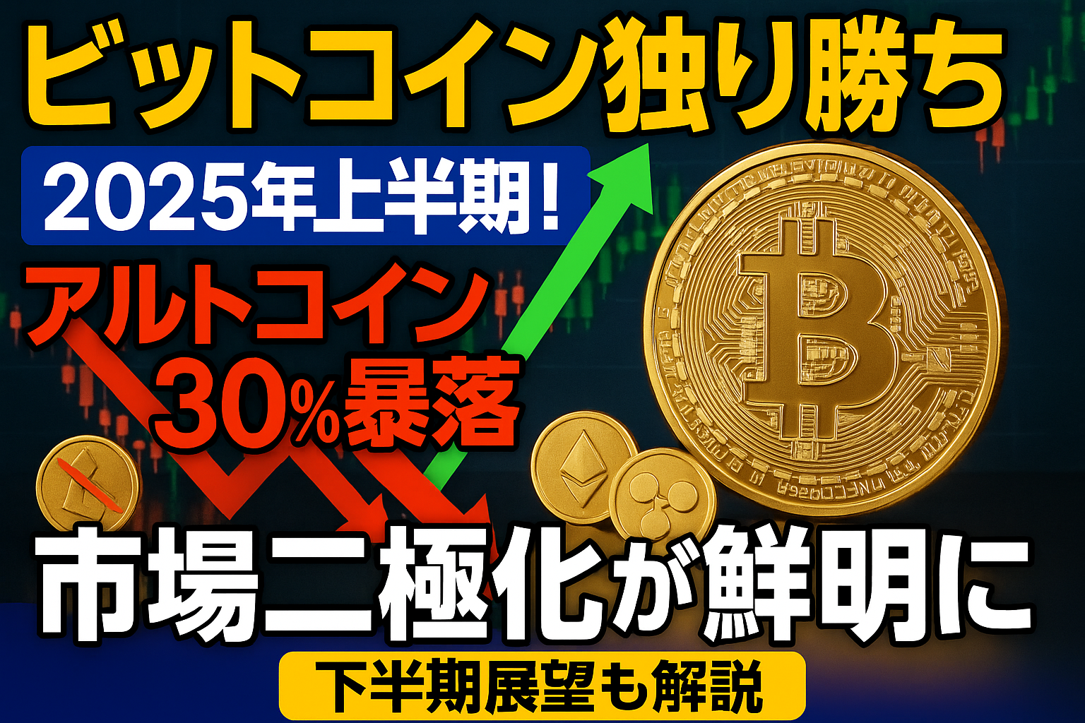 ビットコイン独り勝ちの2025年上半期!アルトコイン30%暴落で市場二極化が鮮明に【下半期展望も解説】