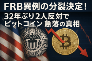 FRB異例の分裂決定！32年ぶり2人反対でビットコイン急落の真相