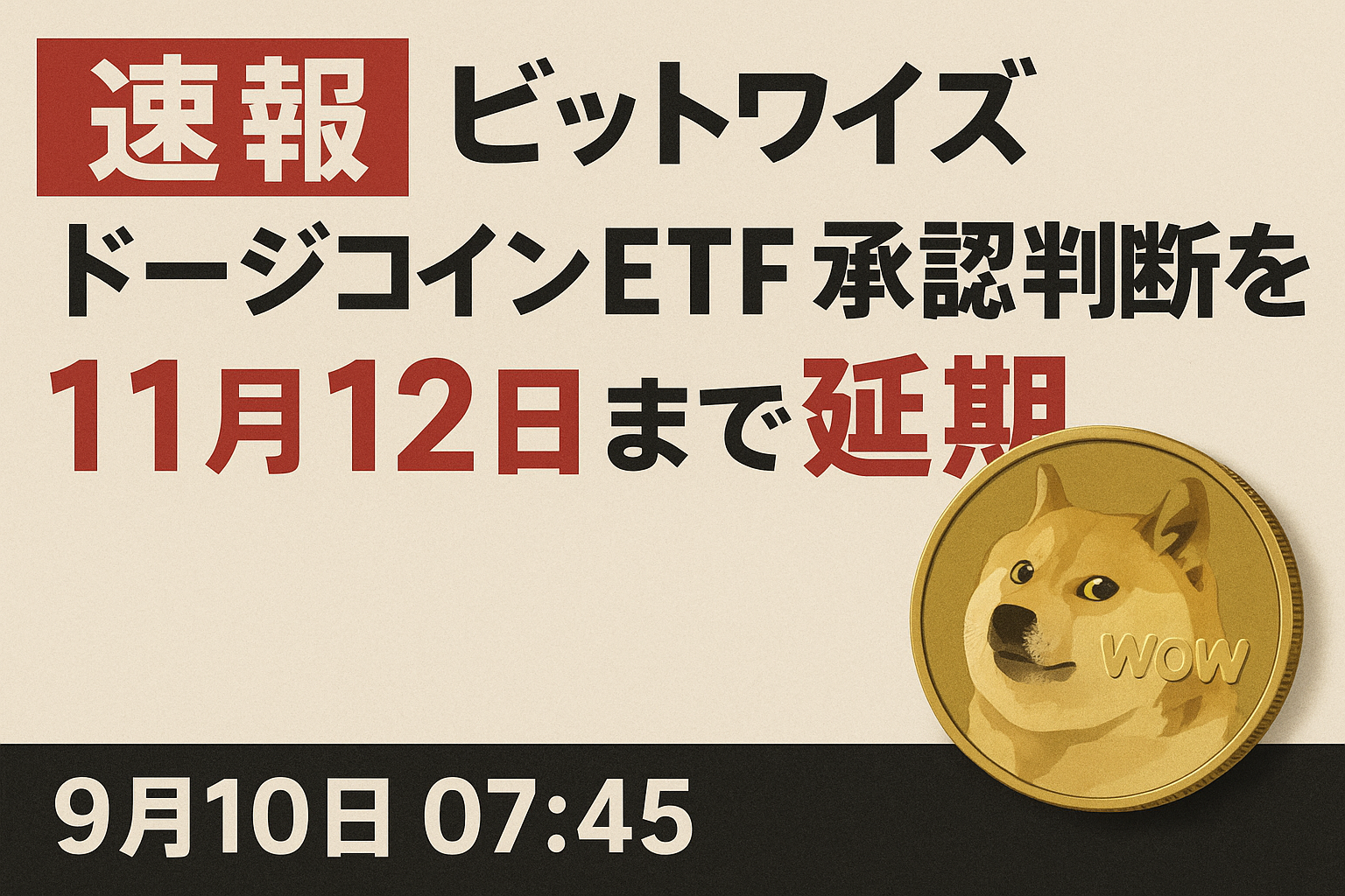 【速報】ビットワイズ ドージコインETF承認判断を11月12日まで延期