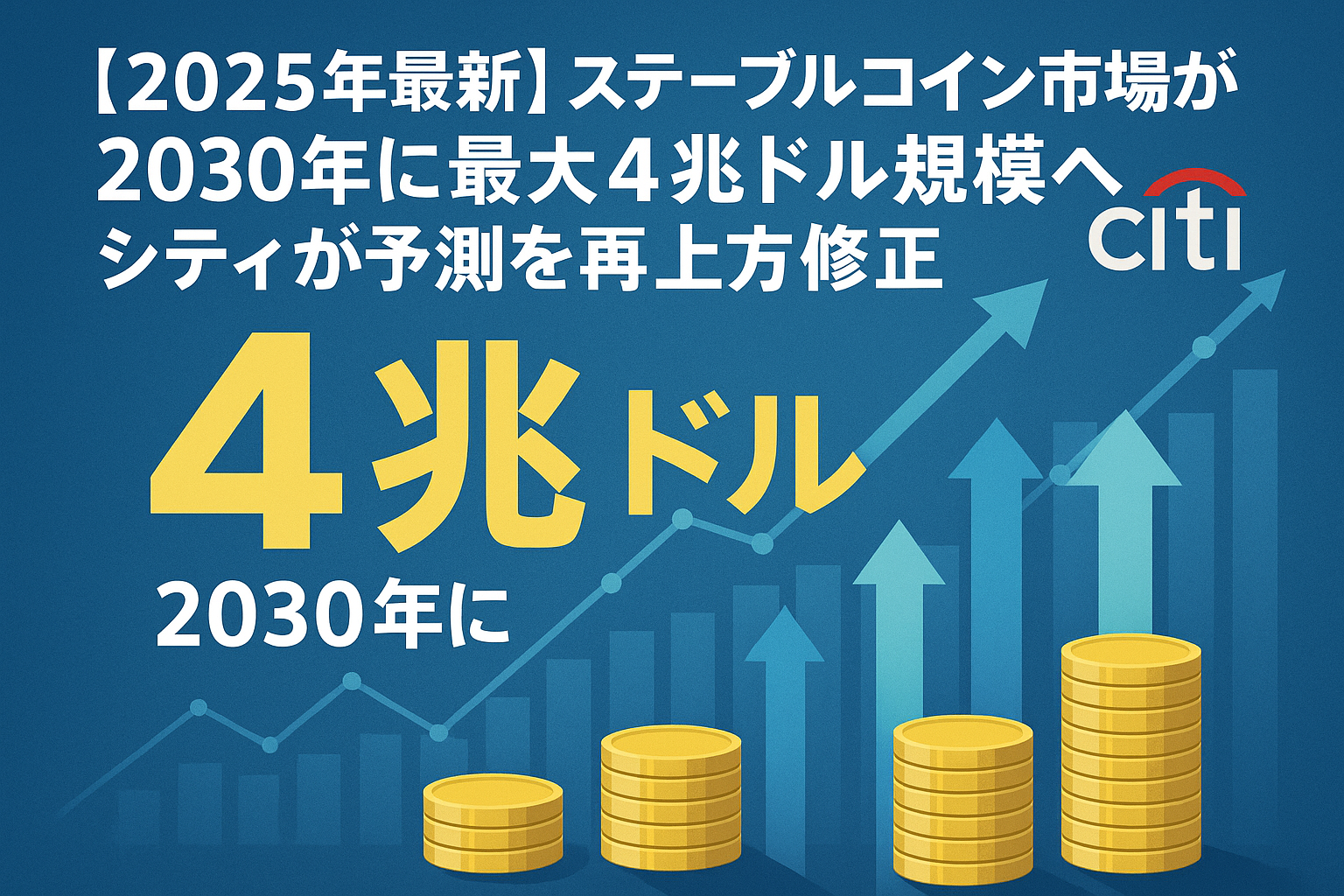【2025年最新】ステーブルコイン市場が2030年に最大4兆ドル規模へ｜シティが予測を再上方修正