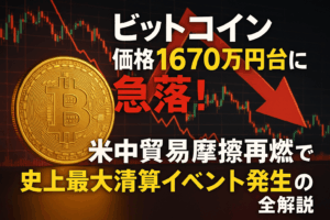 ビットコイン価格1,670万円台に急落！米中貿易摩擦再燃で史上最大清算イベント発生の全解説
