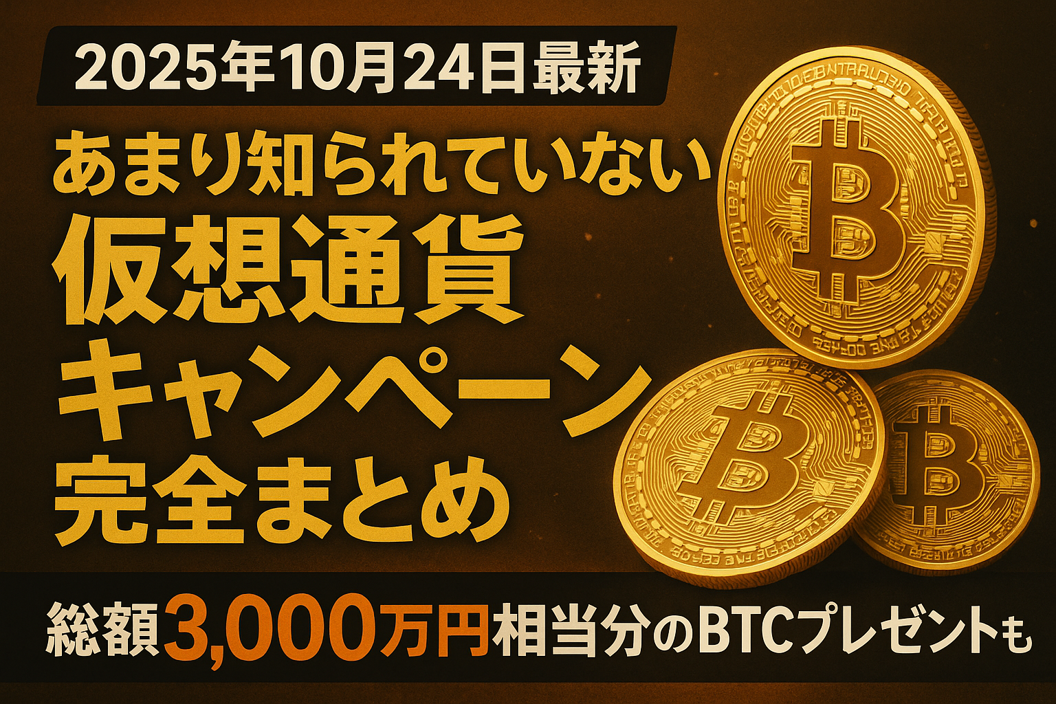 【10月24日最新】あまり知られていない仮想通貨キャンペーン完全まとめ｜総額3,000万円相当分のBTCプレゼントも