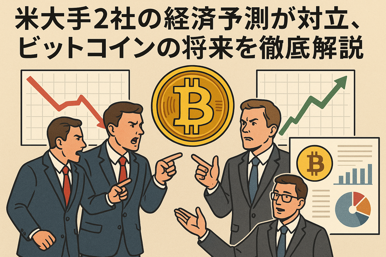 米大手2社の経済予測が対立、ビットコインの将来を徹底解説
