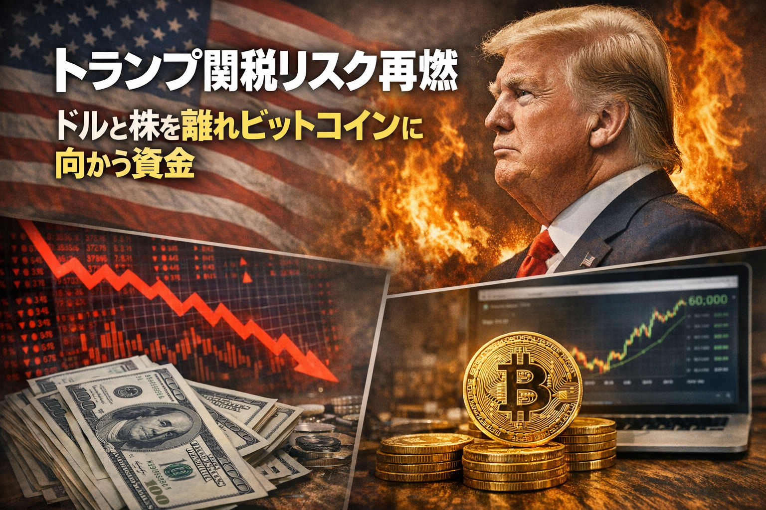 【トランプ関税リスク再燃】ドルと株を離れビットコインに向かう資金