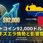 ビットコイン92,000ドル上昇：ベネズエラ情勢と影響整理