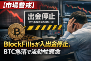 【市場警戒】BlockFillsが入出金停止。BTC急落で流動性懸念