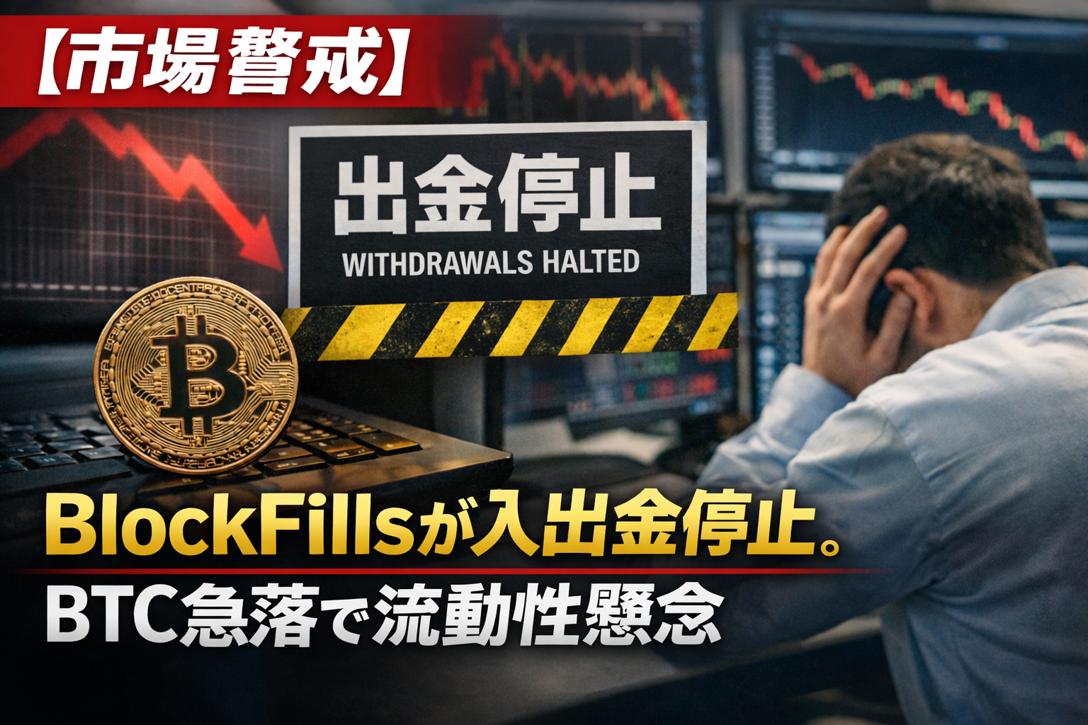 【市場警戒】BlockFillsが入出金停止。BTC急落で流動性懸念