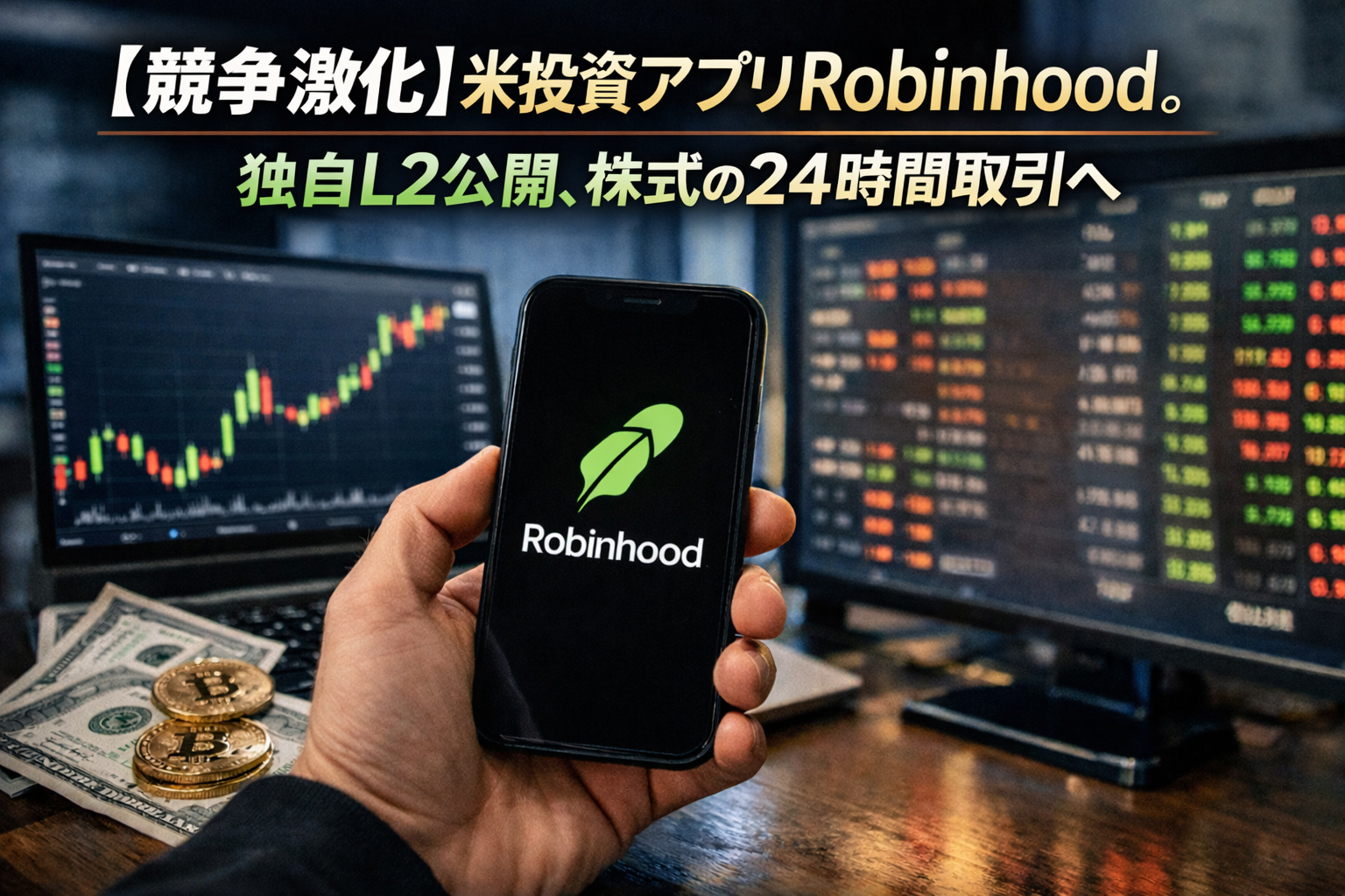 【競争激化】米投資アプリRobinhood。独自L2公開、株式の24時間取引へ