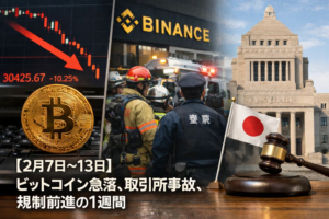 【2月7日〜13日】ビットコイン急落、取引所事故、規制前進の1週間