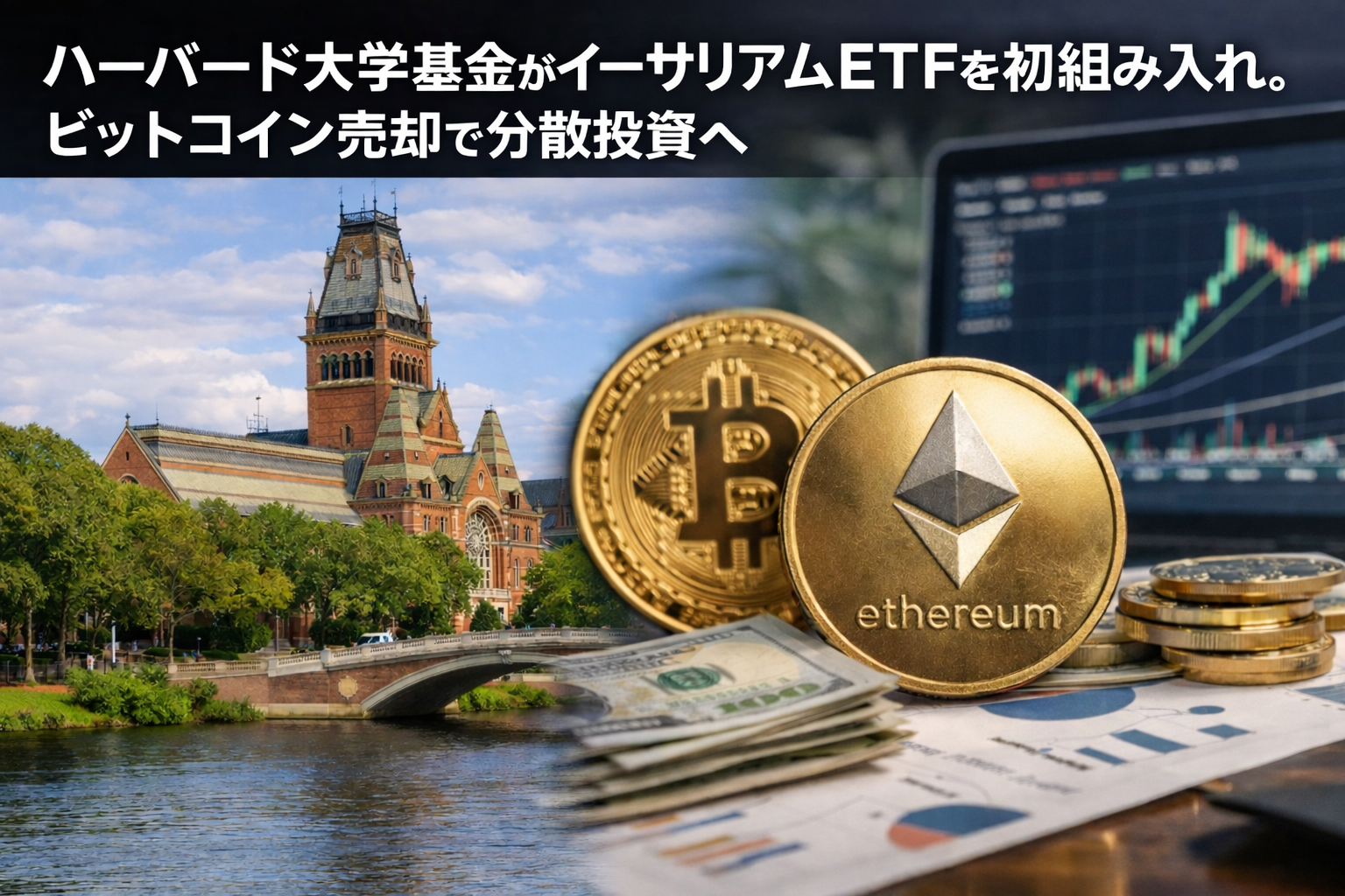 ハーバード大学基金がイーサリアムETFを初組み入れ。ビットコイン売却で分散投資へ