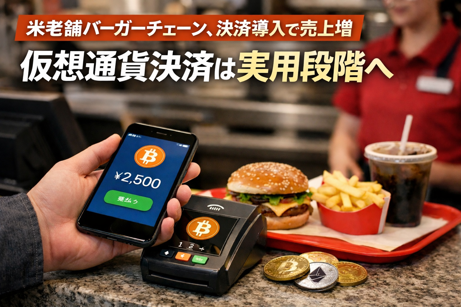 米老舗バーガーチェーン、仮想通貨決済導入で売上増。実用段階に入る暗号資産決済