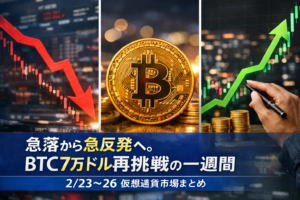 急落から急反発へ。BTC7万ドル再挑戦の一週間【2/23〜26 仮想通貨市場まとめ】