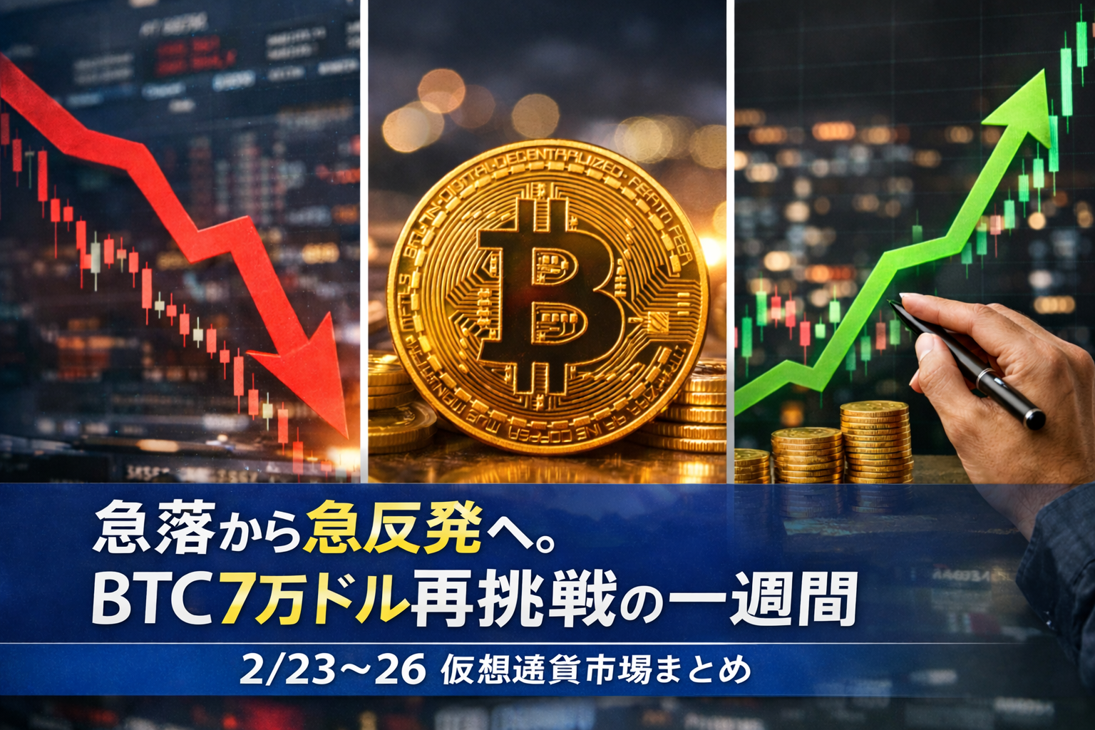 急落から急反発へ。BTC7万ドル再挑戦の一週間【2/23〜26 仮想通貨市場まとめ】