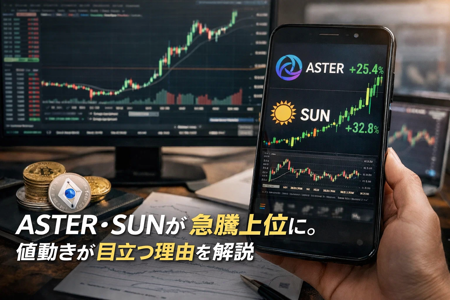 ASTER・SUNが急騰上位に。値動きが目立つ理由を解説