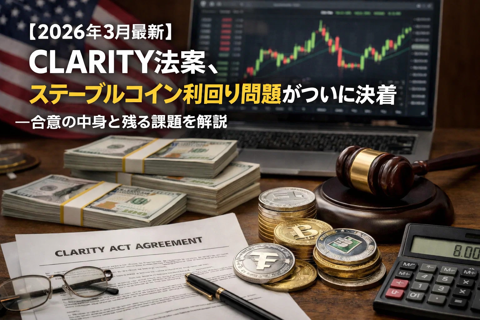 【2026年3月最新】CLARITY法案、ステーブルコイン利回り問題がついに決着—合意の中身と残る課題を解説