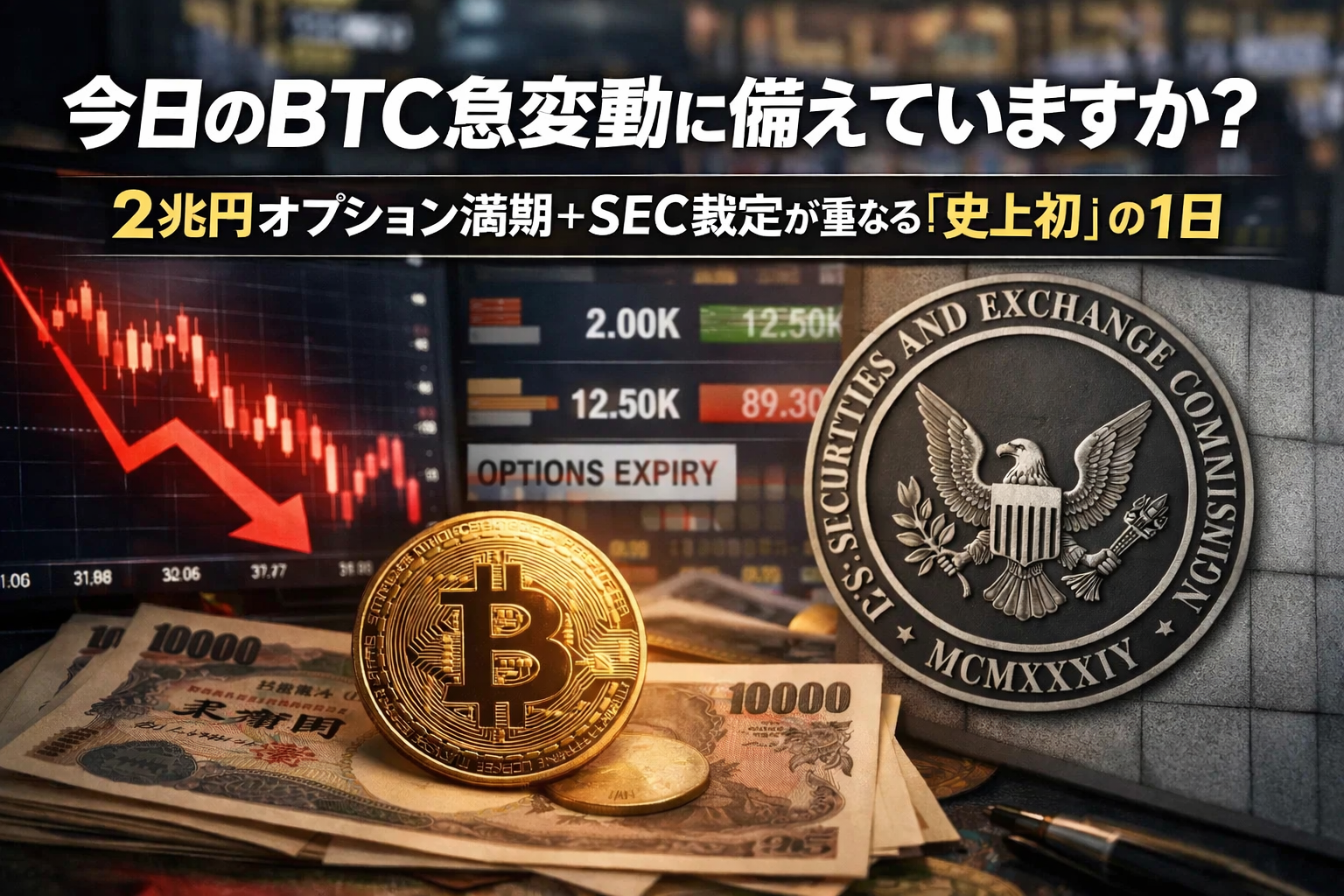 今日のBTC急変動に備えていますか?2兆円オプション満期+SEC裁定が重なる「史上初」の1日