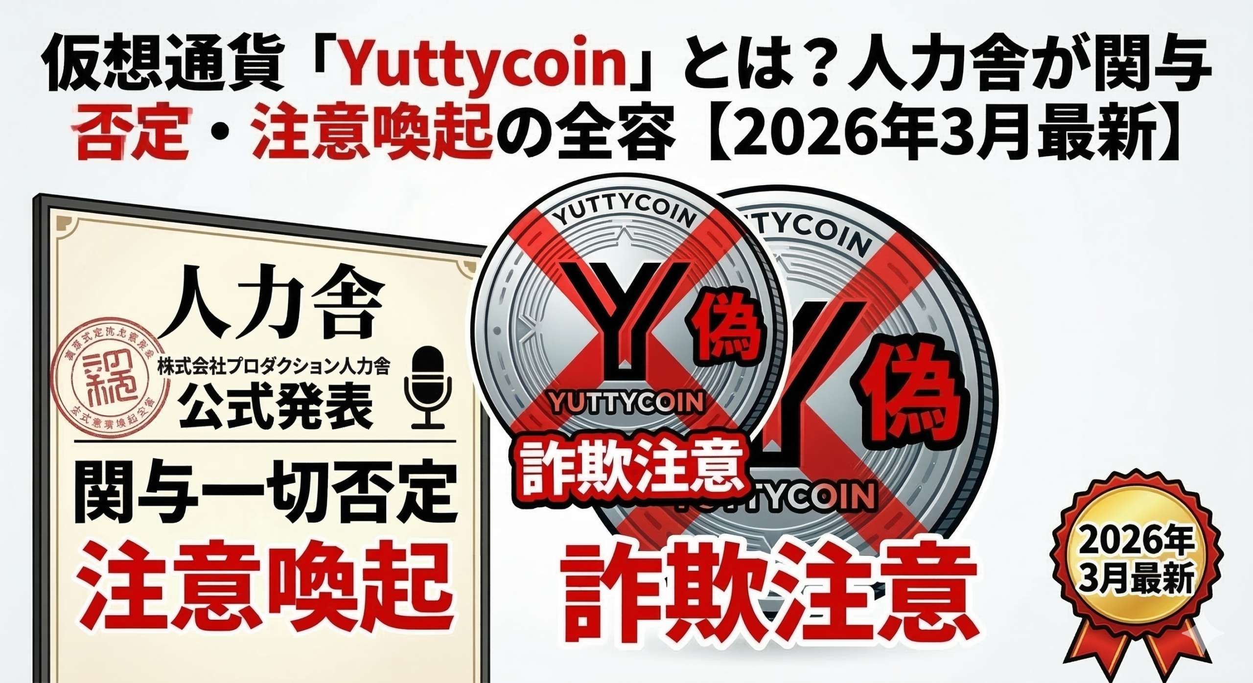仮想通貨「Yuttycoin」とは？人力舎が関与否定・注意喚起の全容【2026年3月最新】