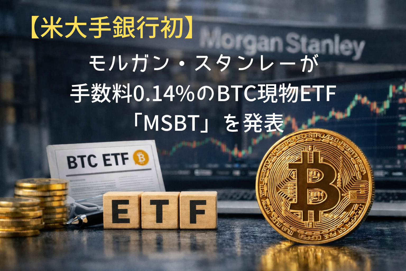 【米大手銀行初】モルガン・スタンレーが手数料0.14%のBTC現物ETF「MSBT」を発表