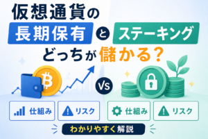 仮想通貨の長期保有とステーキング、どっちが儲かる？仕組みとリスクをわかりやすく解説
