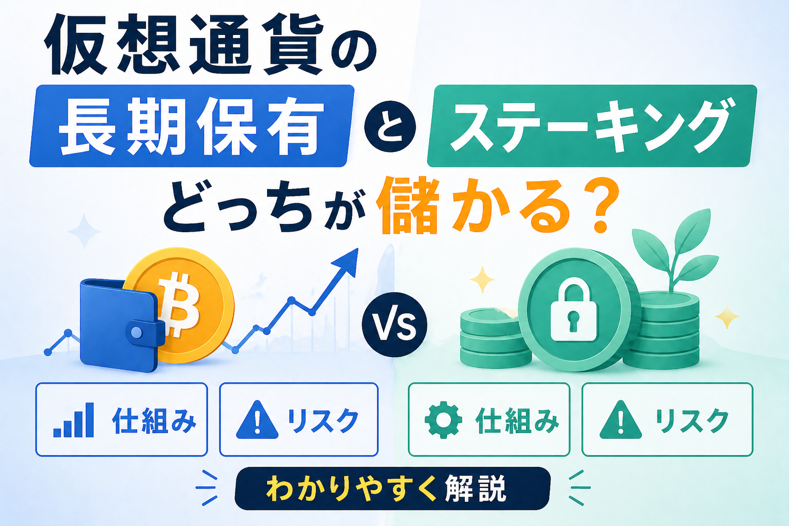 仮想通貨の長期保有とステーキング、どっちが儲かる？仕組みとリスクをわかりやすく解説