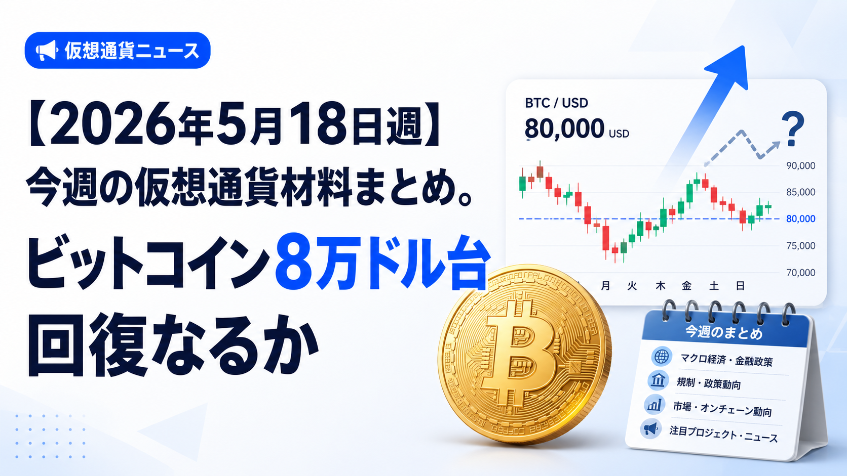 【2026年5月18日週】今週の仮想通貨材料まとめ。ビットコイン8万ドル台回復なるか