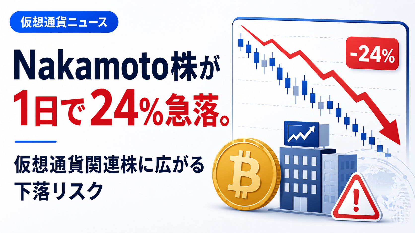 Nakamoto株が1日で24%急落。仮想通貨関連株に広がる下落リスク