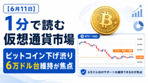 【6月11日】1分で読む仮想通貨市場。ビットコイン下げ渋り、6万ドル台維持が焦点