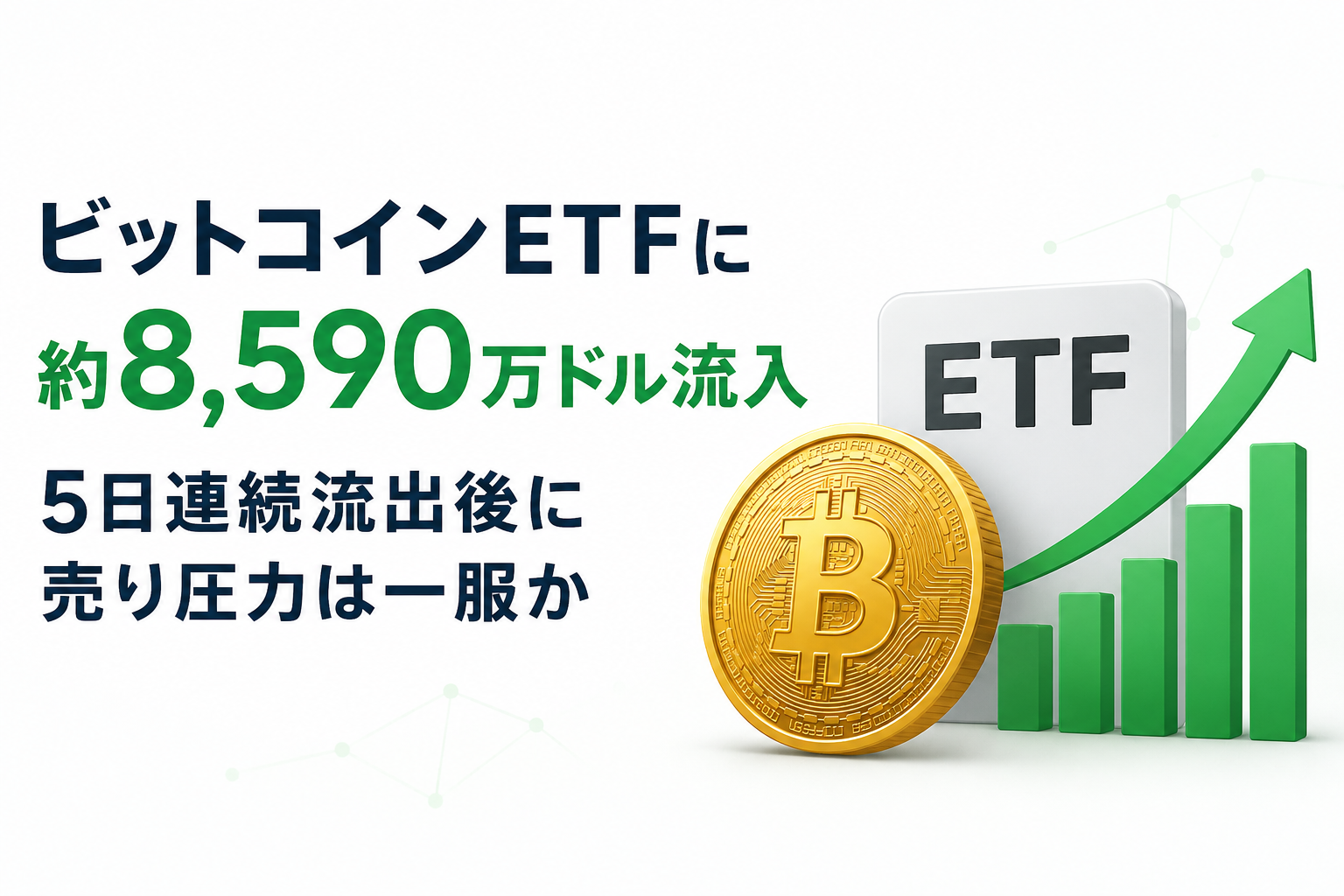 ビットコインETFに約8,590万ドル流入。5日連続流出後に売り圧力は一服か