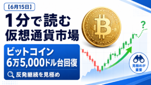 【6月15日】1分で読む仮想通貨市場。ビットコイン6万5,000ドル台回復も反発継続を見極め