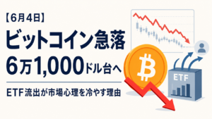 【6月4日】ビットコイン急落で6万1,000ドル台へ。ETF流出が市場心理を冷やす理由