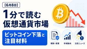 【6月8日】1分で読む仮想通貨市場。ビットコイン下落と注目材料