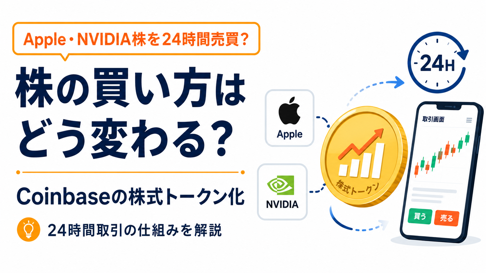 Apple・NVIDIA株を24時間売買？Coinbaseの株式トークン化で「株の買い方」はどう変わる
