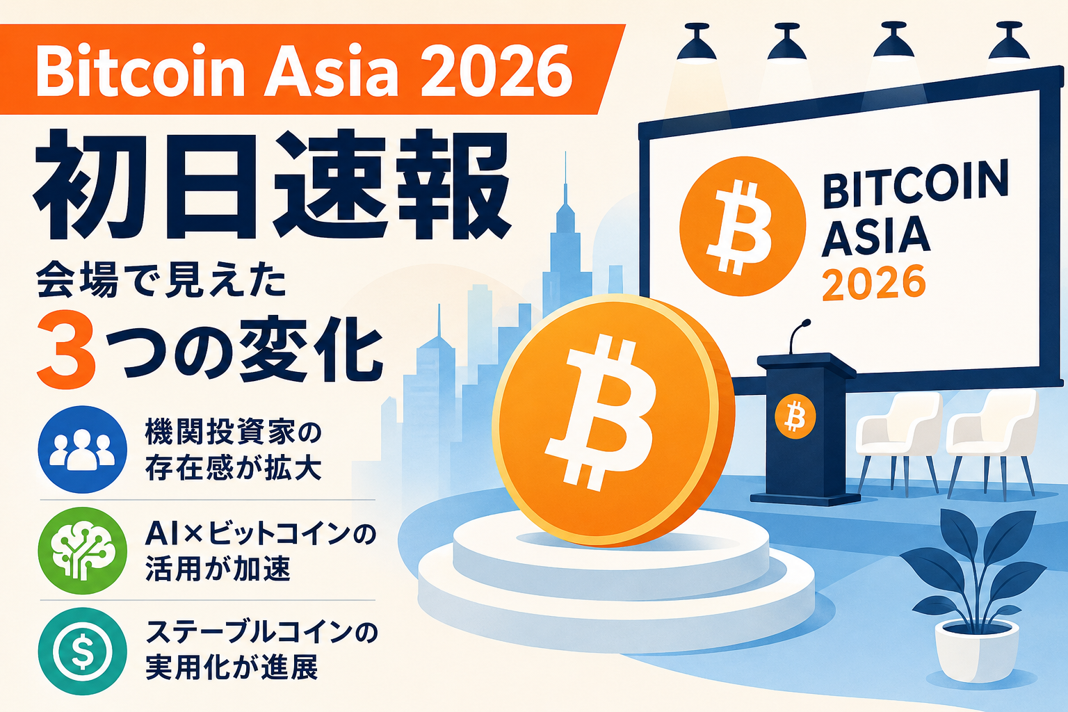 Bitcoin Asia 2026初日速報。機関投資家・AI・ステーブルコイン、会場で見えた3つの変化