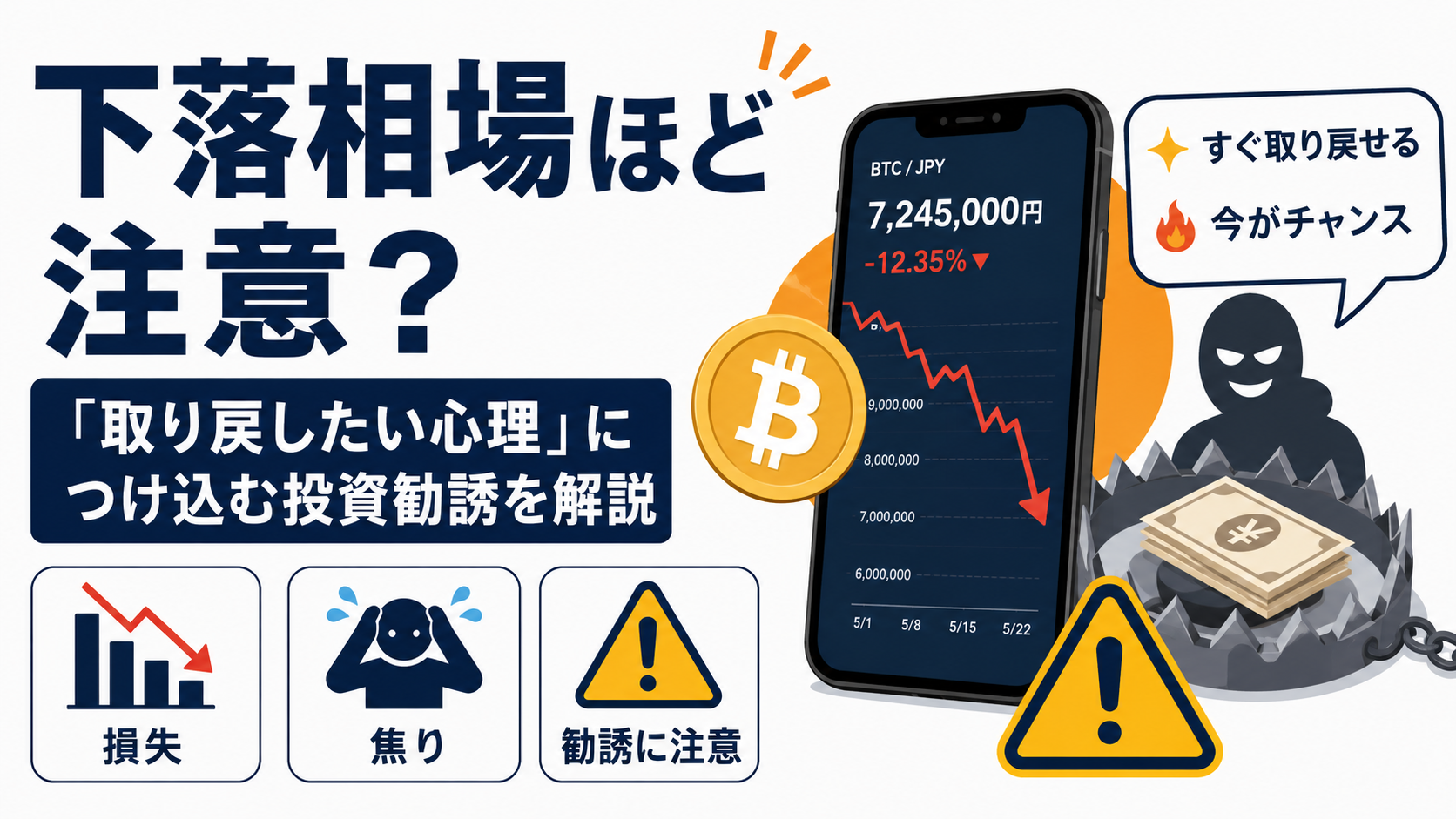 仮想通貨が下がっている時ほど注意？「取り戻したい心理」につけ込む投資勧誘を解説