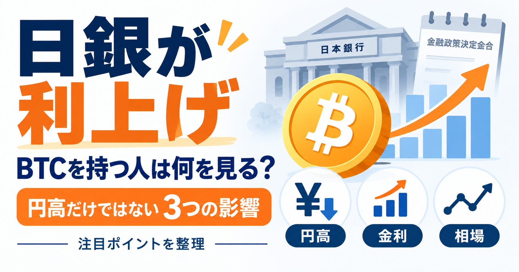 日銀が利上げ、BTCを持つ人は何を見る?円高だけではない3つの影響