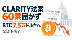 CLARITY法案、60票届かず。ビットコインは7.5万ドル台へ、なぜ下落？