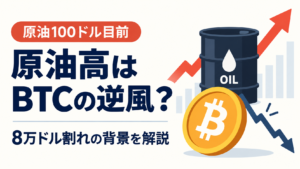 原油100ドル目前、ビットコインは8万ドル割れ。なぜ原油高がBTCの逆風になる？