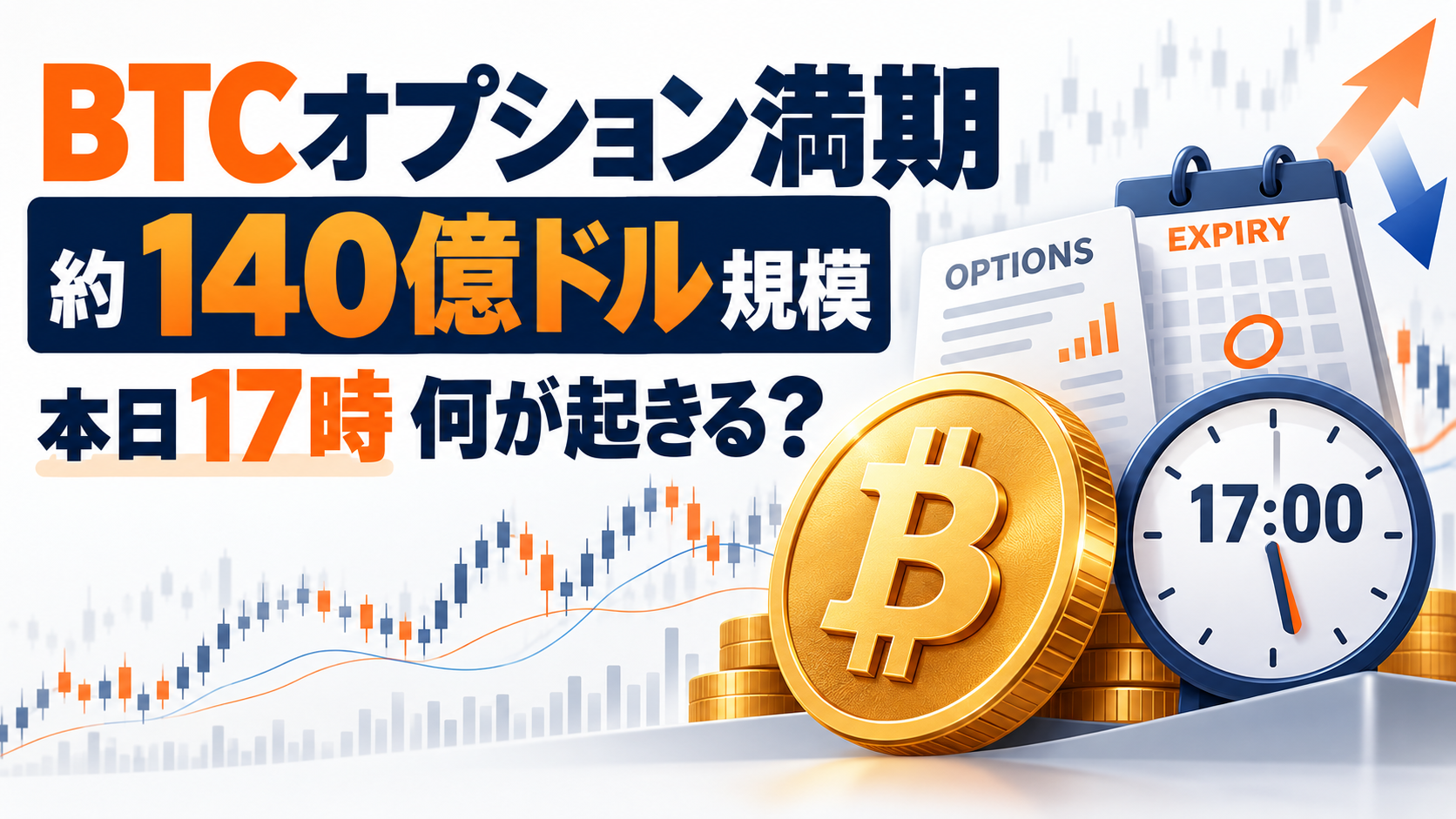 ビットコイン約140億ドル規模のオプションが本日満期、17時に何が起きる?