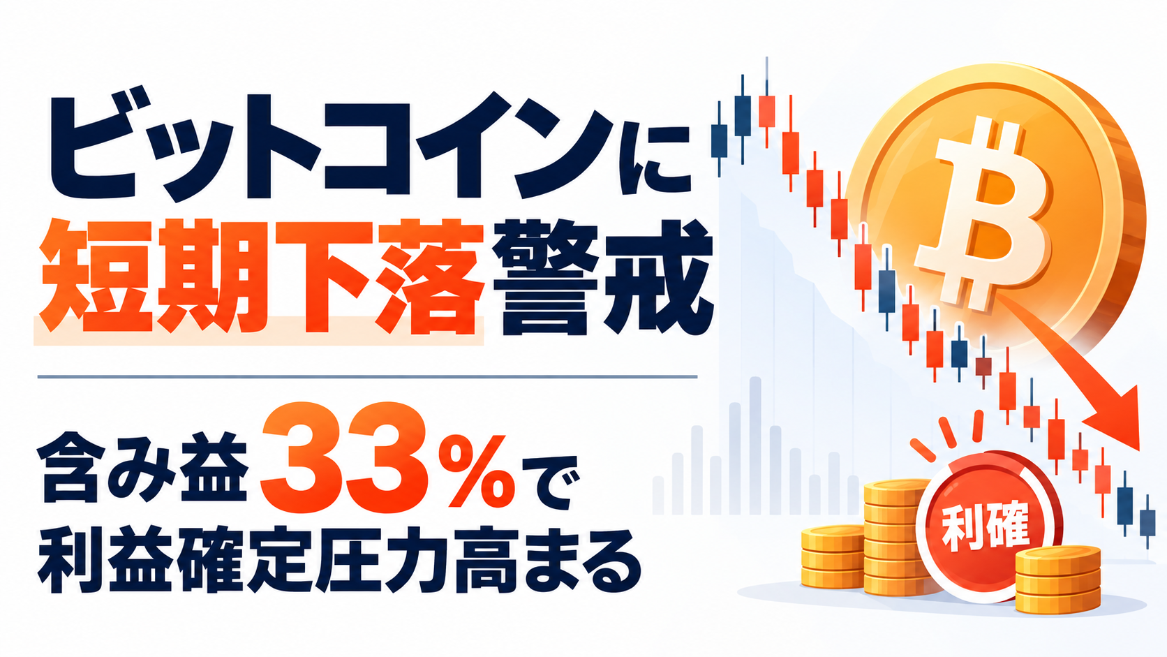 ビットコインに短期下落警戒。含み益33％で利益確定圧力高まる